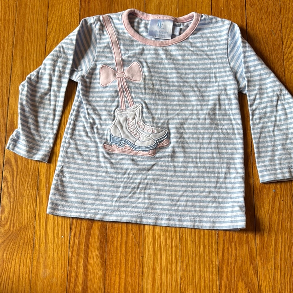 Kids Striped Long Sleeve Shirt with Skates Appliqué Design 3T